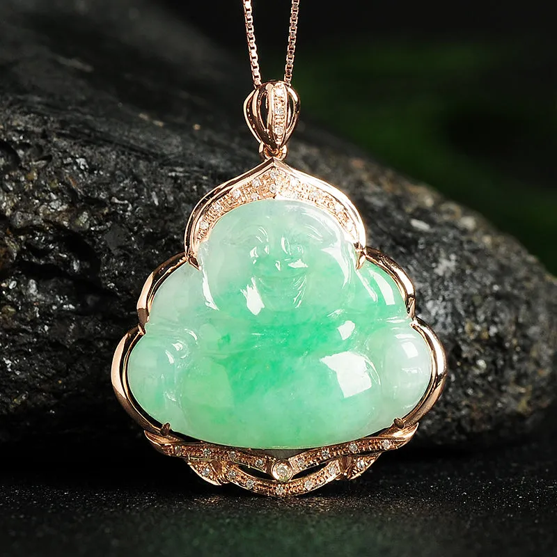 Natural Jade Pendant Jadeite Gold Buddha Pendant PT64