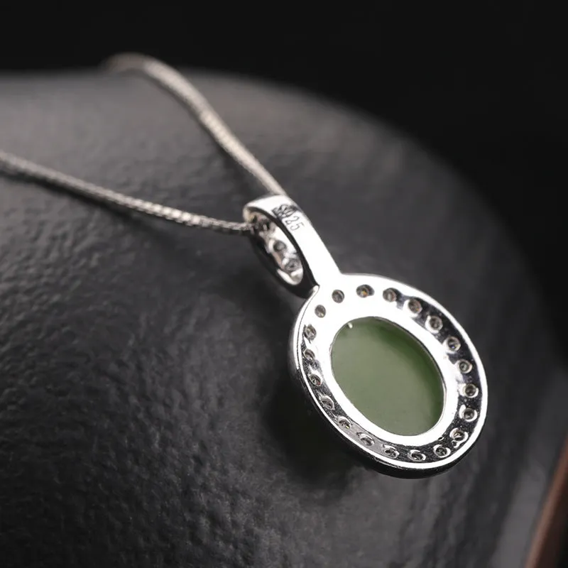 Natural Jade Pendant Nephrite Silver Zircon Pendant ZPT168