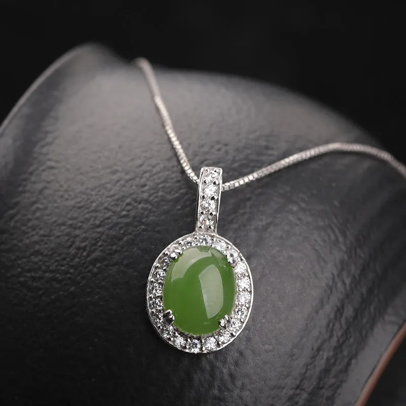 Natural Jade Pendant Nephrite Silver Zircon Pendant ZPT168