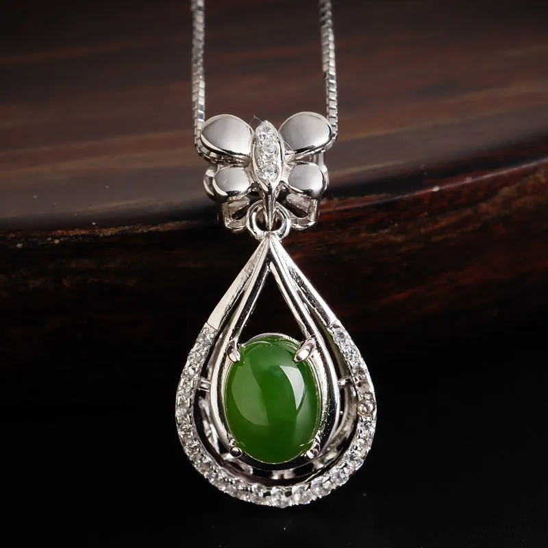 Natural Jade Pendant Nephrite Silver Zircon Pendant ZPT218