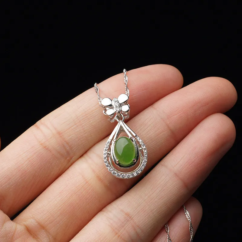 Natural Jade Pendant Nephrite Silver Zircon Pendant ZPT218