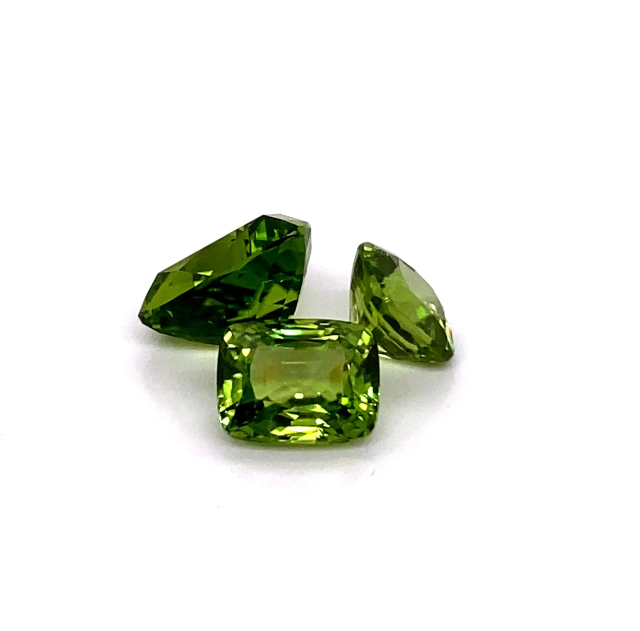 Natural - Three Loose Green Peridot Fantasy Cut Gemstones