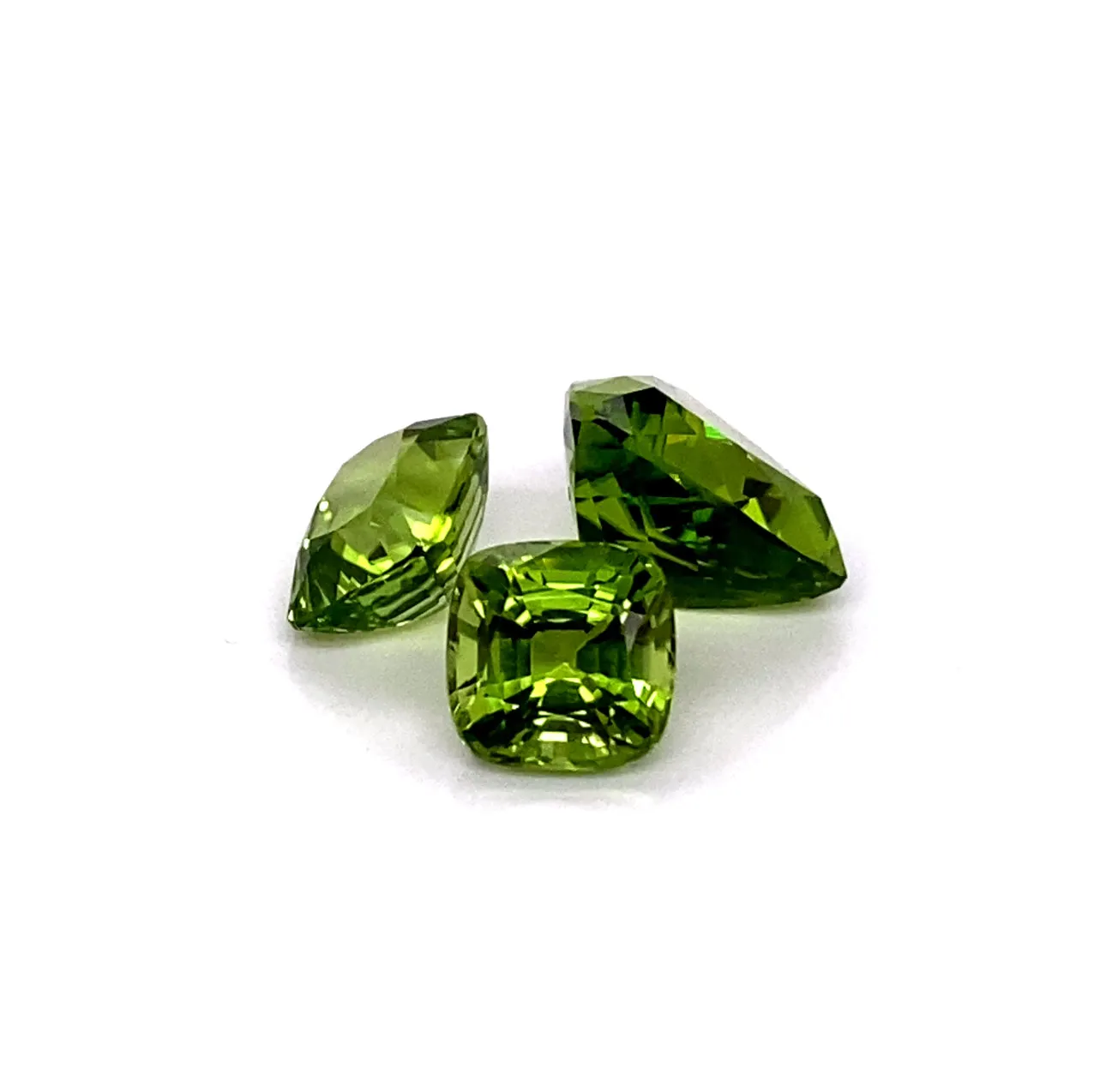 Natural - Three Loose Green Peridot Fantasy Cut Gemstones