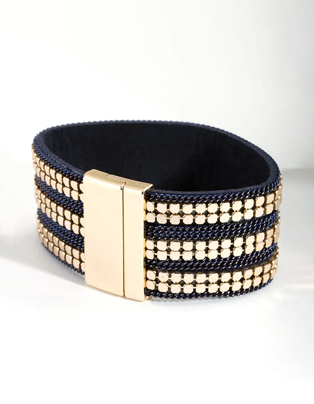 Navy Gold Triple Row Bracelet