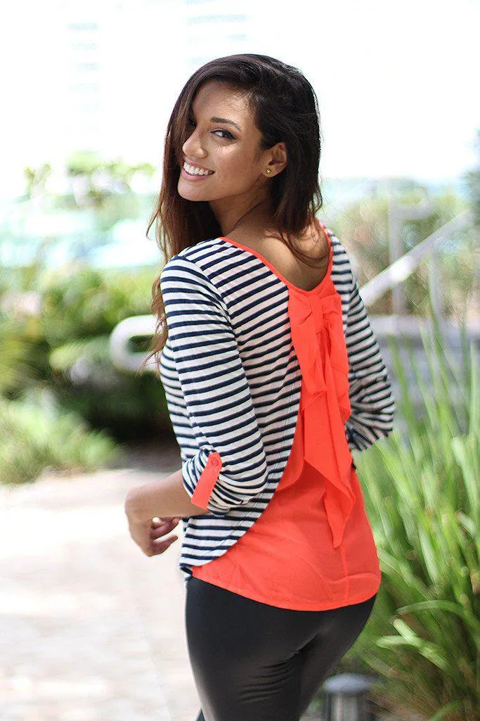 Neon Coral Back Bow Top