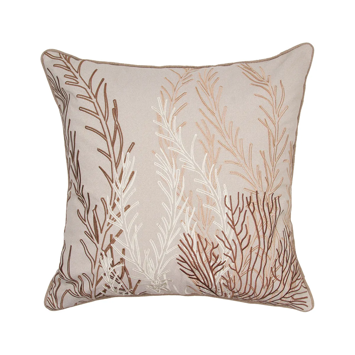 Neutral Coral Pattern Embroidered Indoor Outdoor Pillow