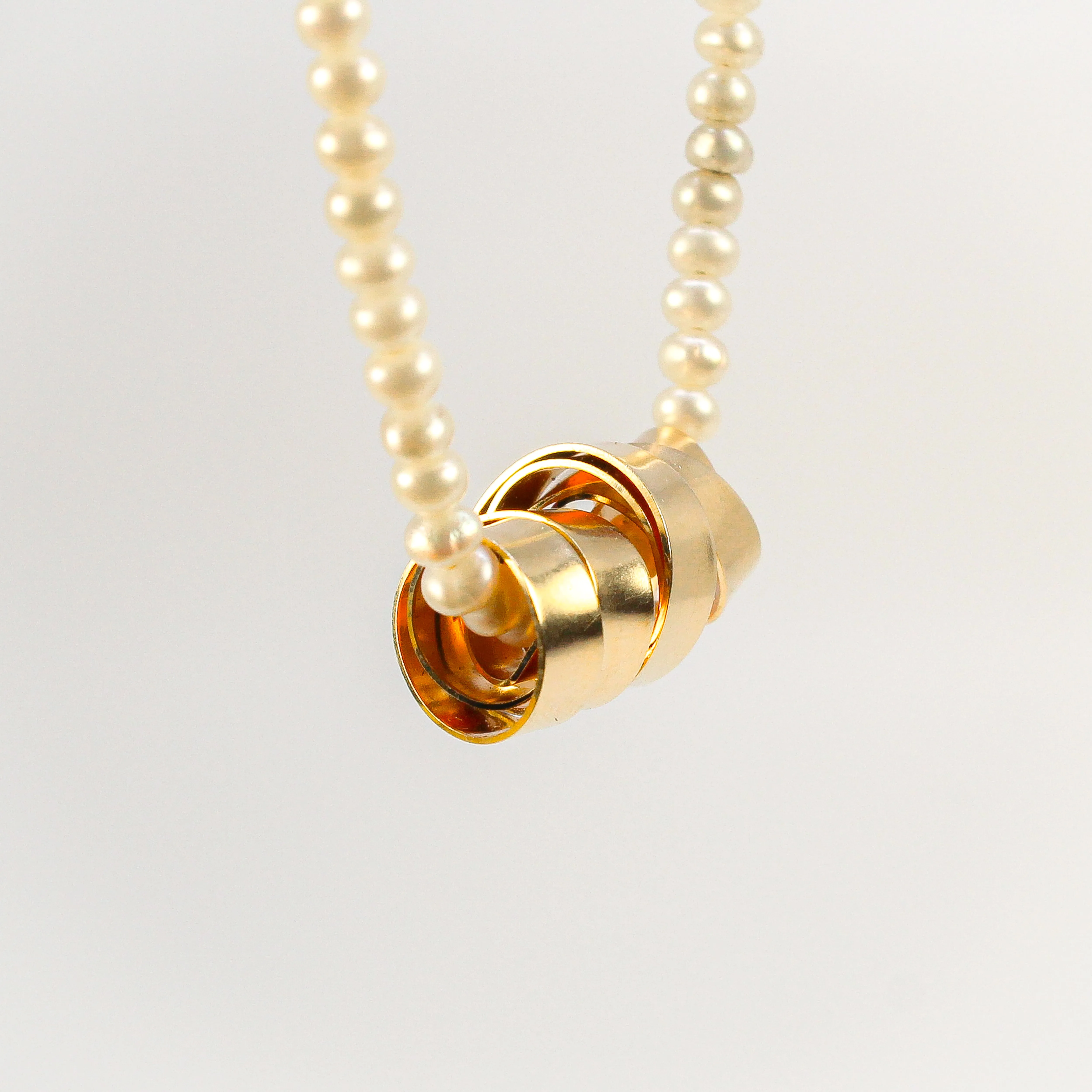 NEW! Gold Filled Ribbon Pendant on Seed Pearl Necklace by Rina Young