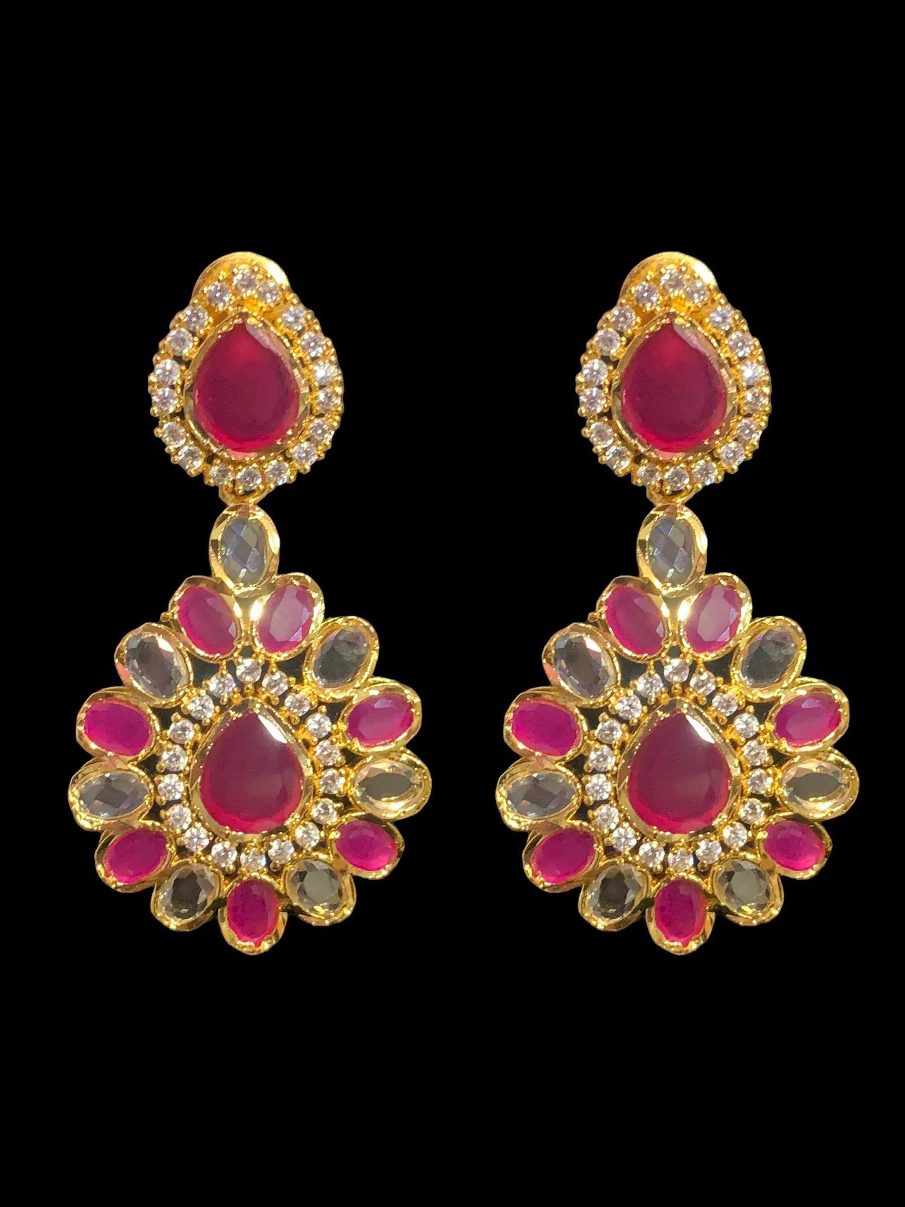 NS363 Farhat ruby  gold plated short necklace with earrings