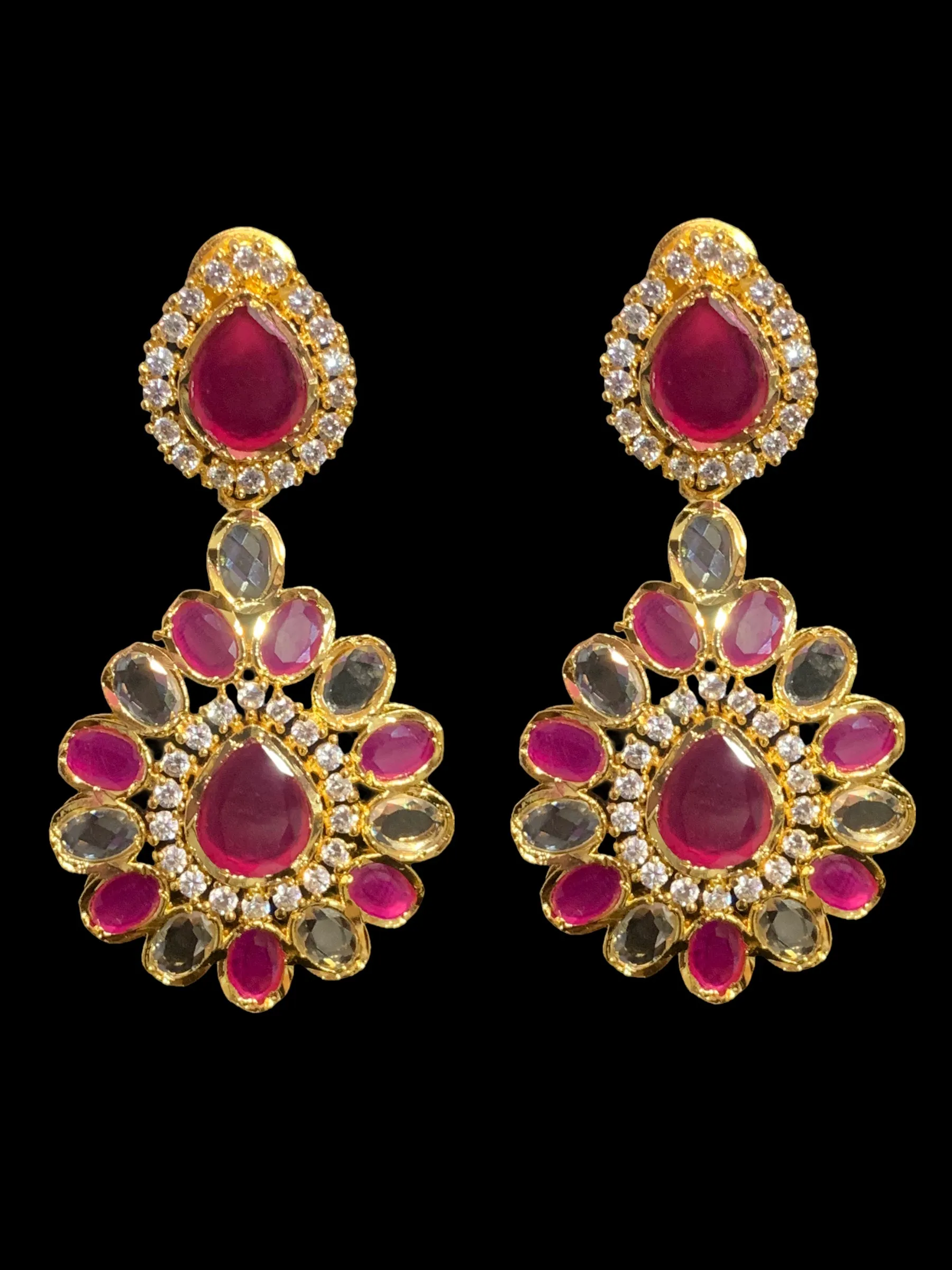 NS363 Farhat ruby  gold plated short necklace with earrings