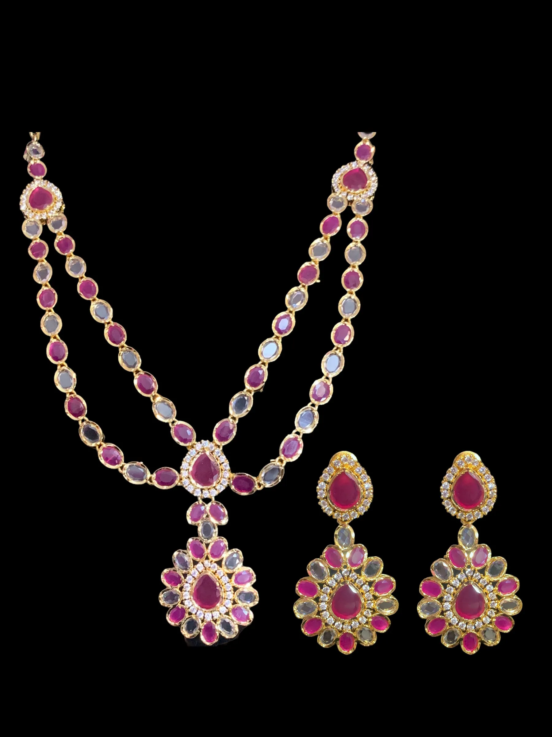 NS363 Farhat ruby  gold plated short necklace with earrings