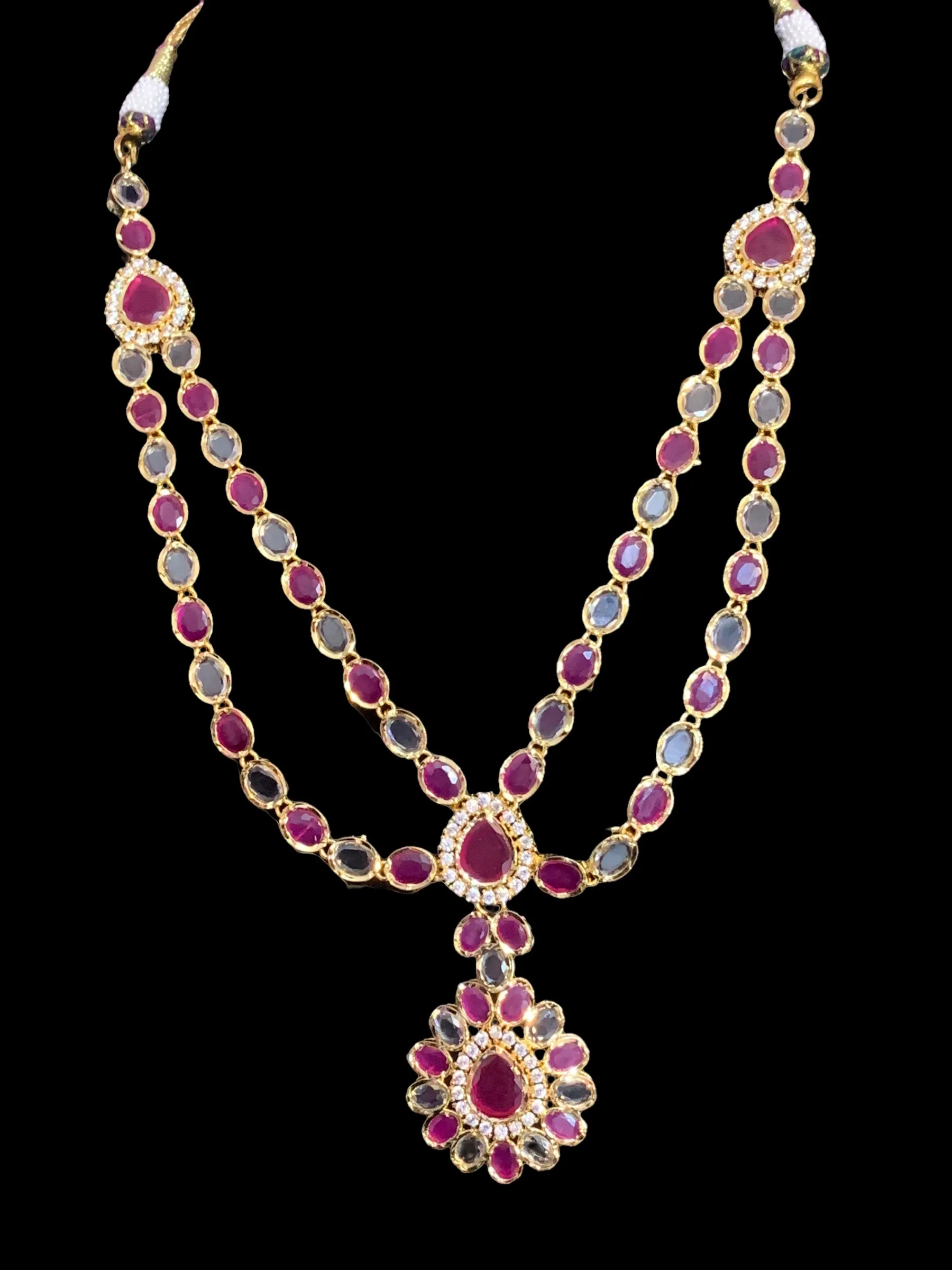 NS363 Farhat ruby  gold plated short necklace with earrings