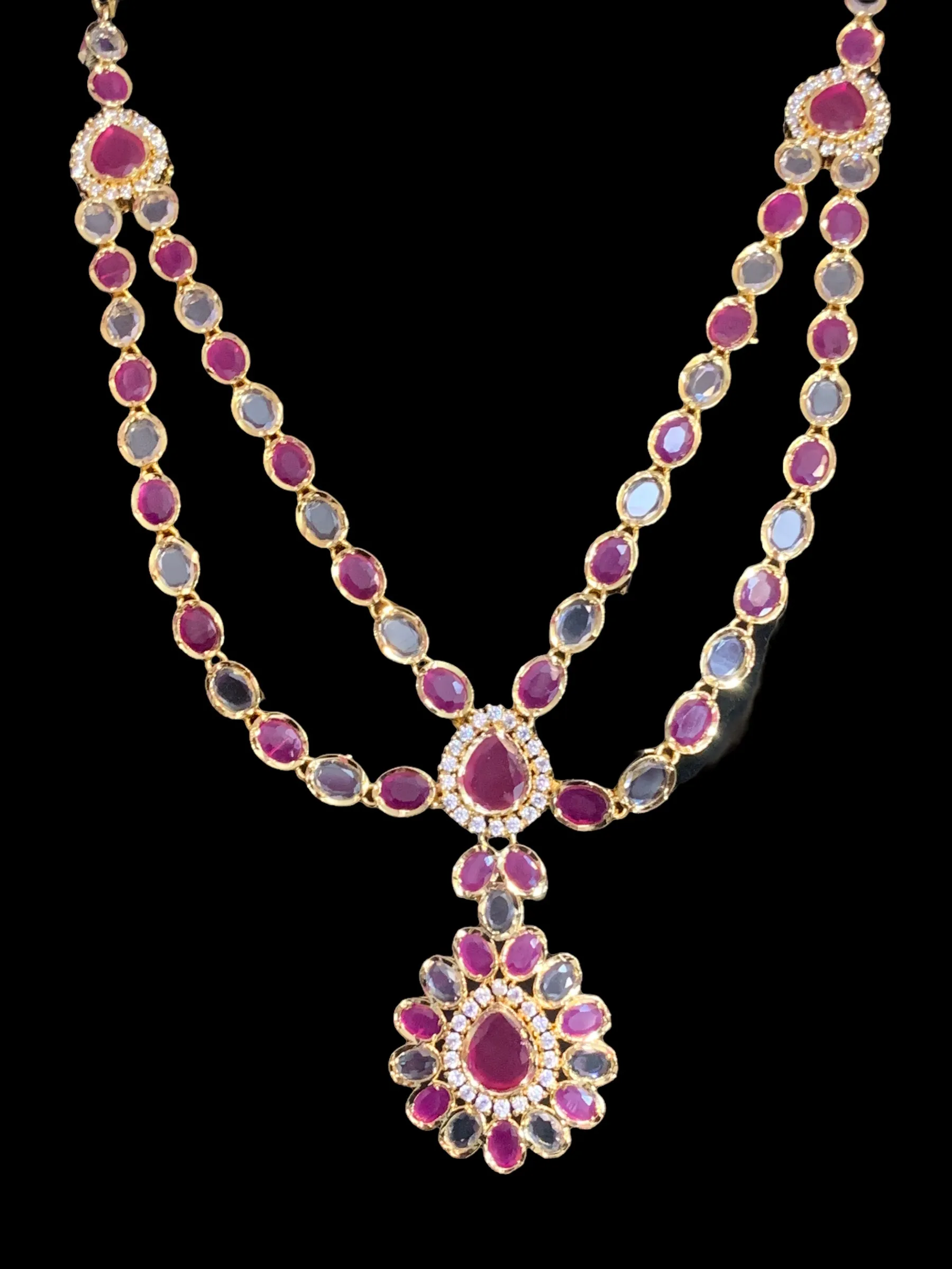 NS363 Farhat ruby  gold plated short necklace with earrings