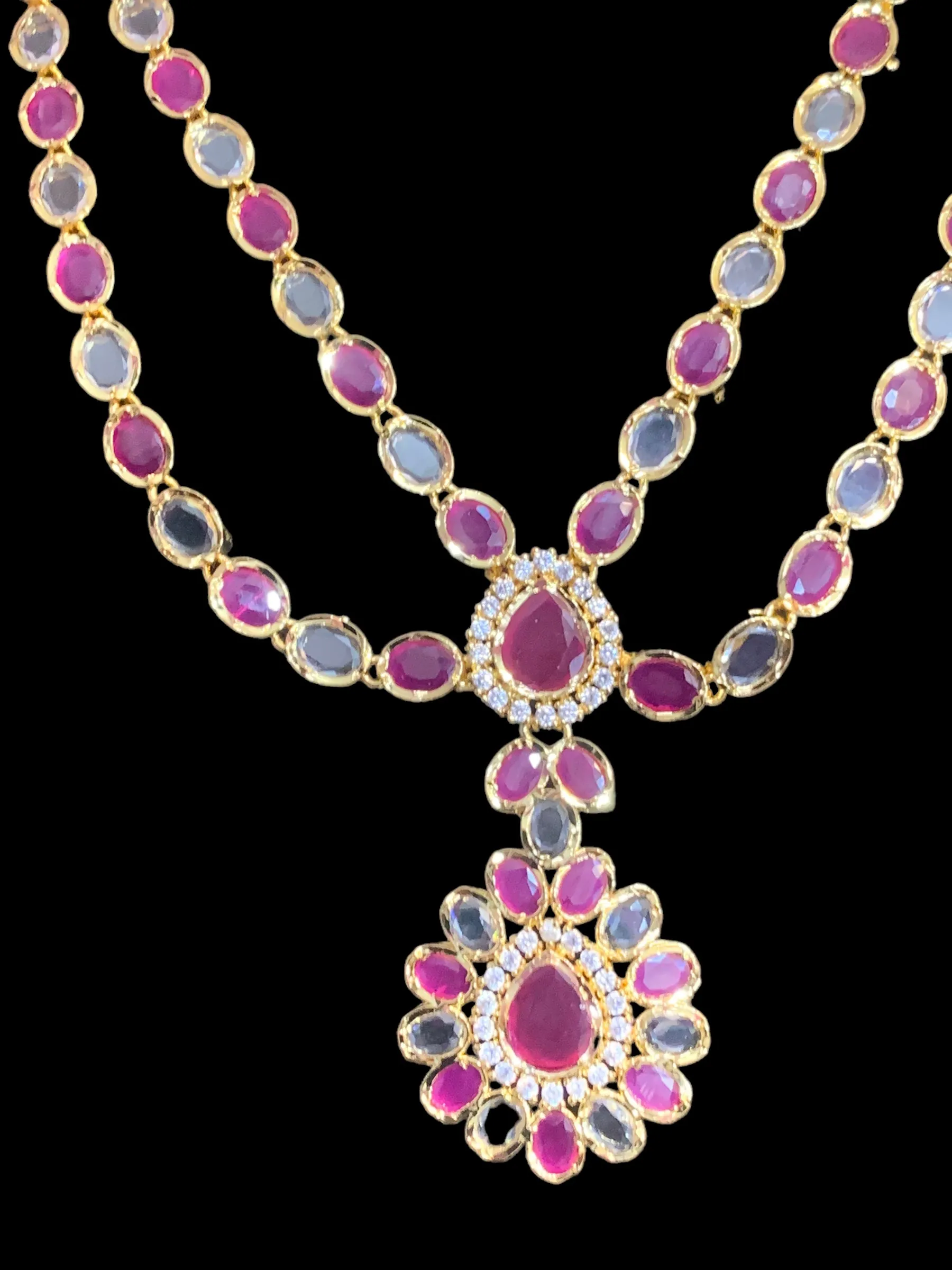 NS363 Farhat ruby  gold plated short necklace with earrings