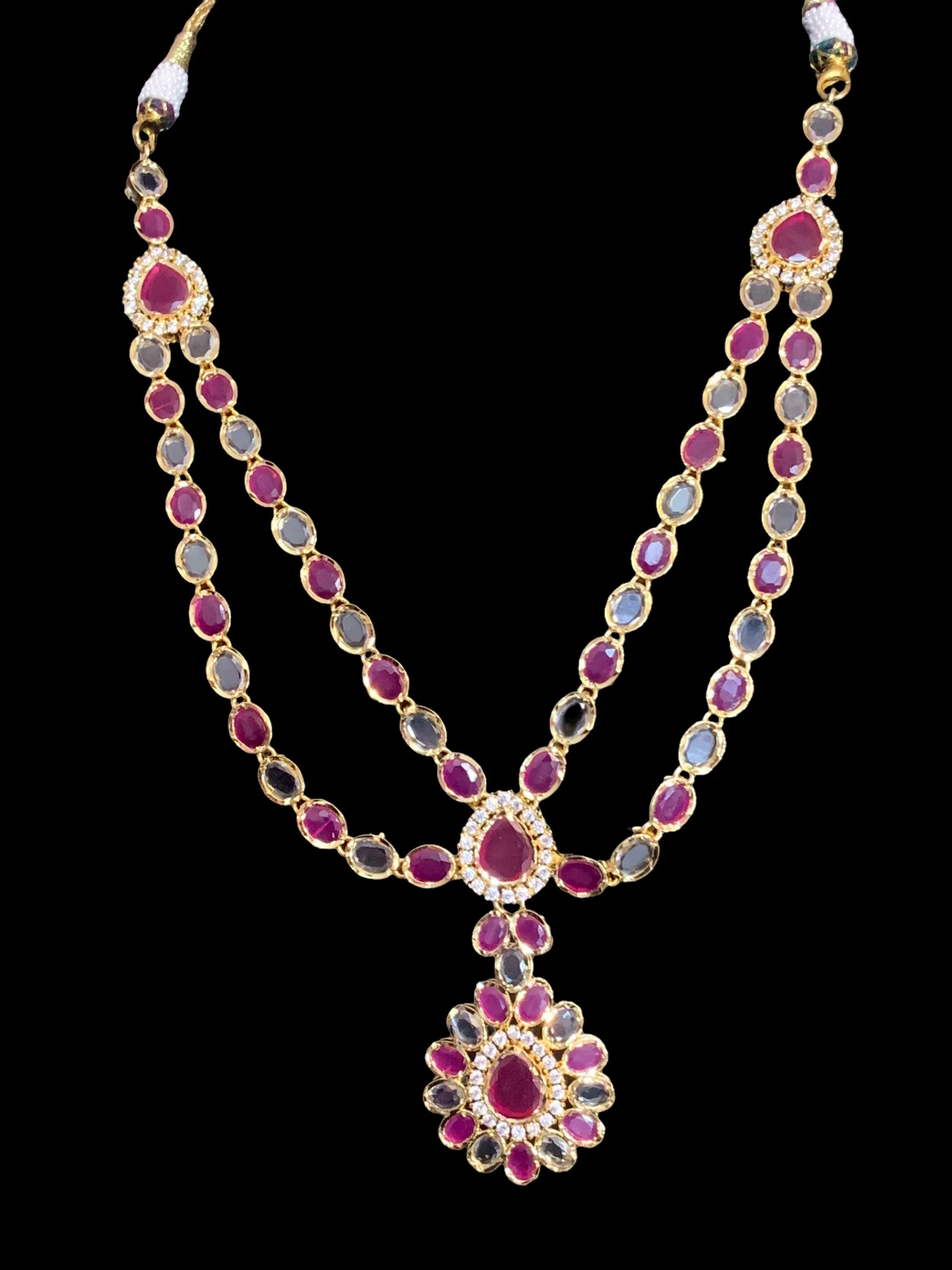 NS363 Farhat ruby  gold plated short necklace with earrings