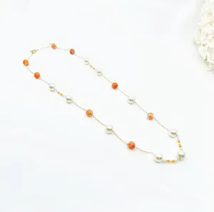 Orange Gemstone and Pearl Necklace and Earrings Set