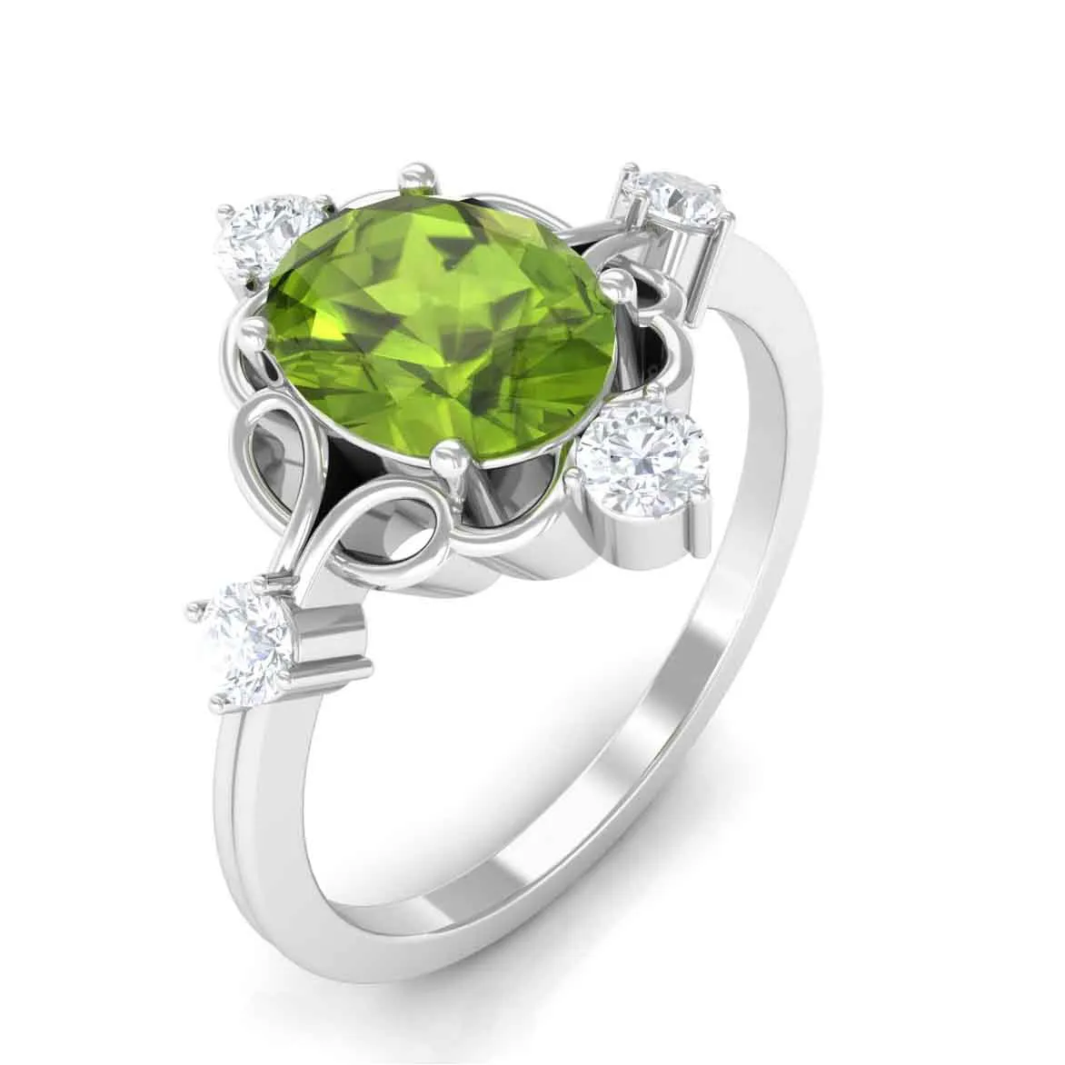 Oval Peridot Cocktail Ring with Diamond