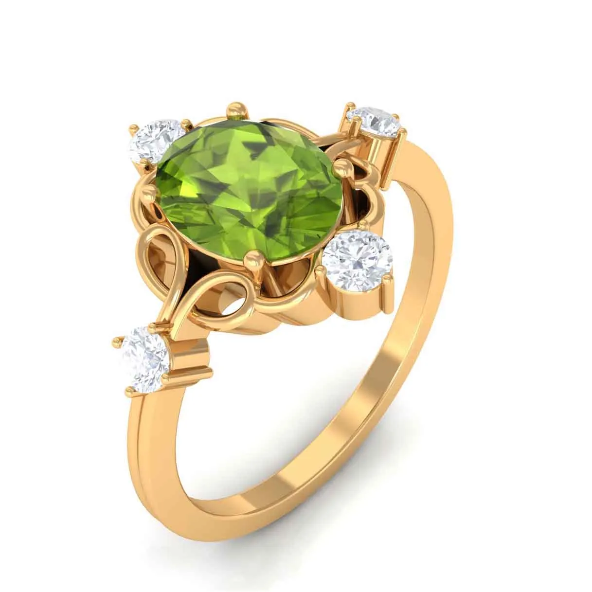 Oval Peridot Cocktail Ring with Diamond