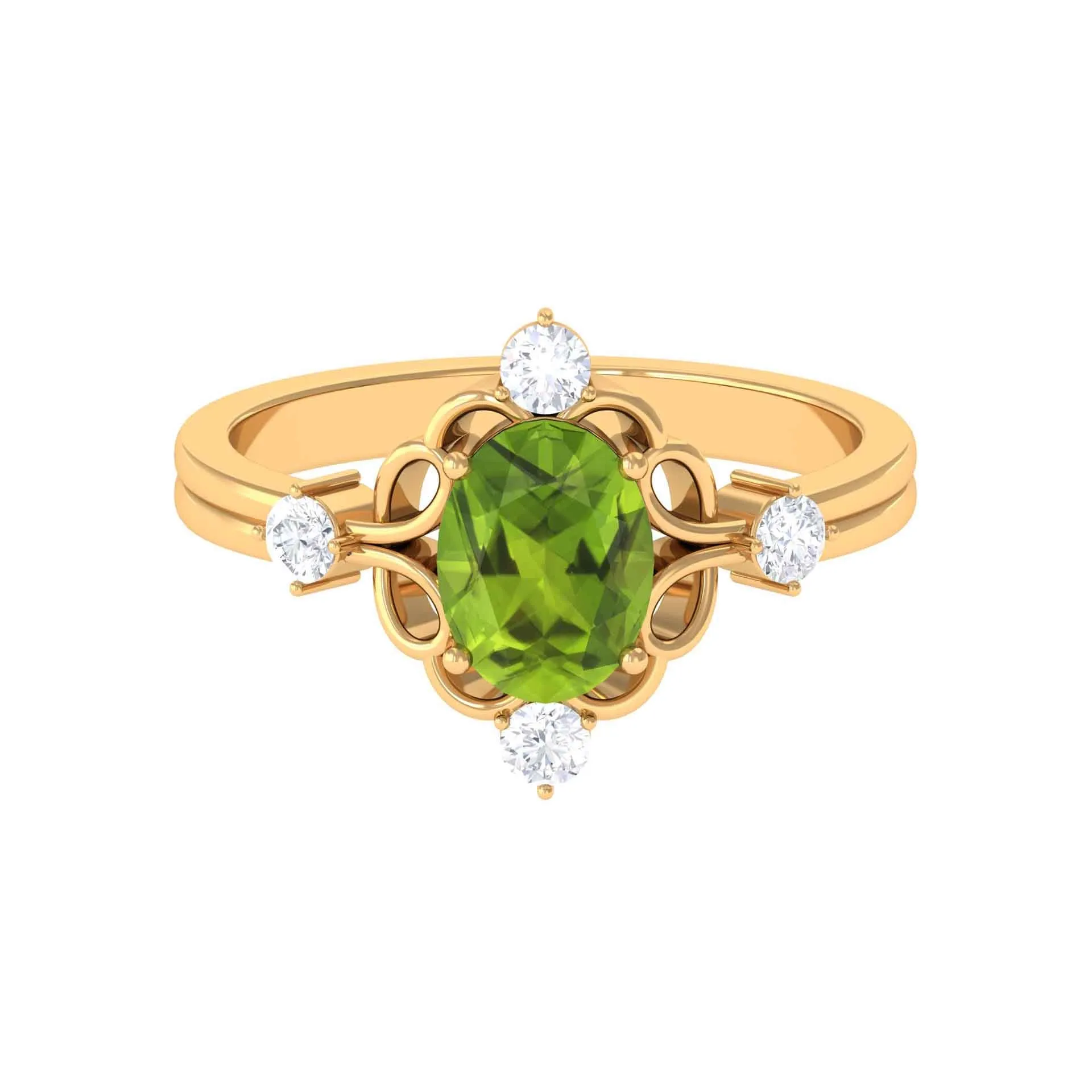 Oval Peridot Cocktail Ring with Diamond