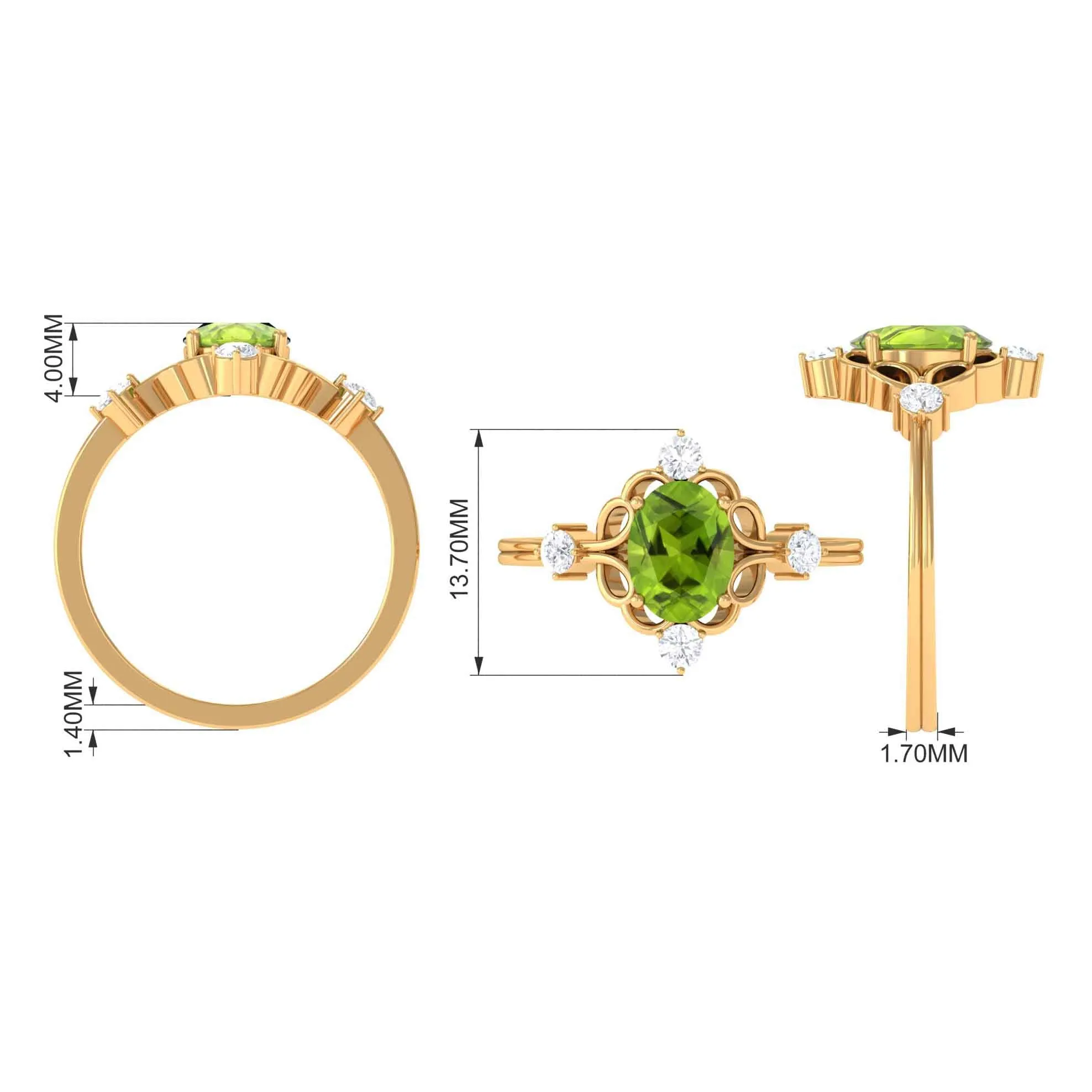 Oval Peridot Cocktail Ring with Diamond