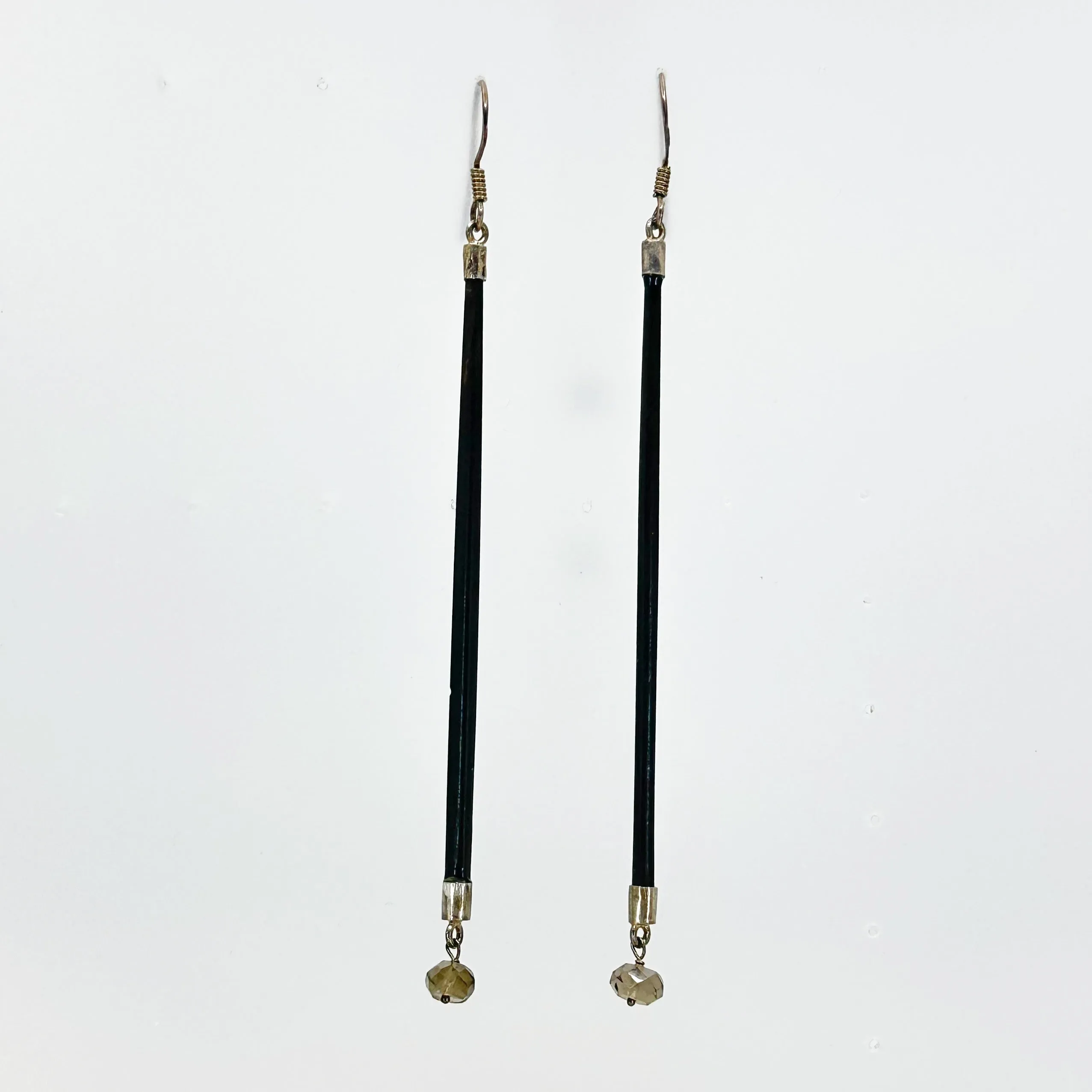 Oversized sterling silver ebony & smoky quartz drop earrings