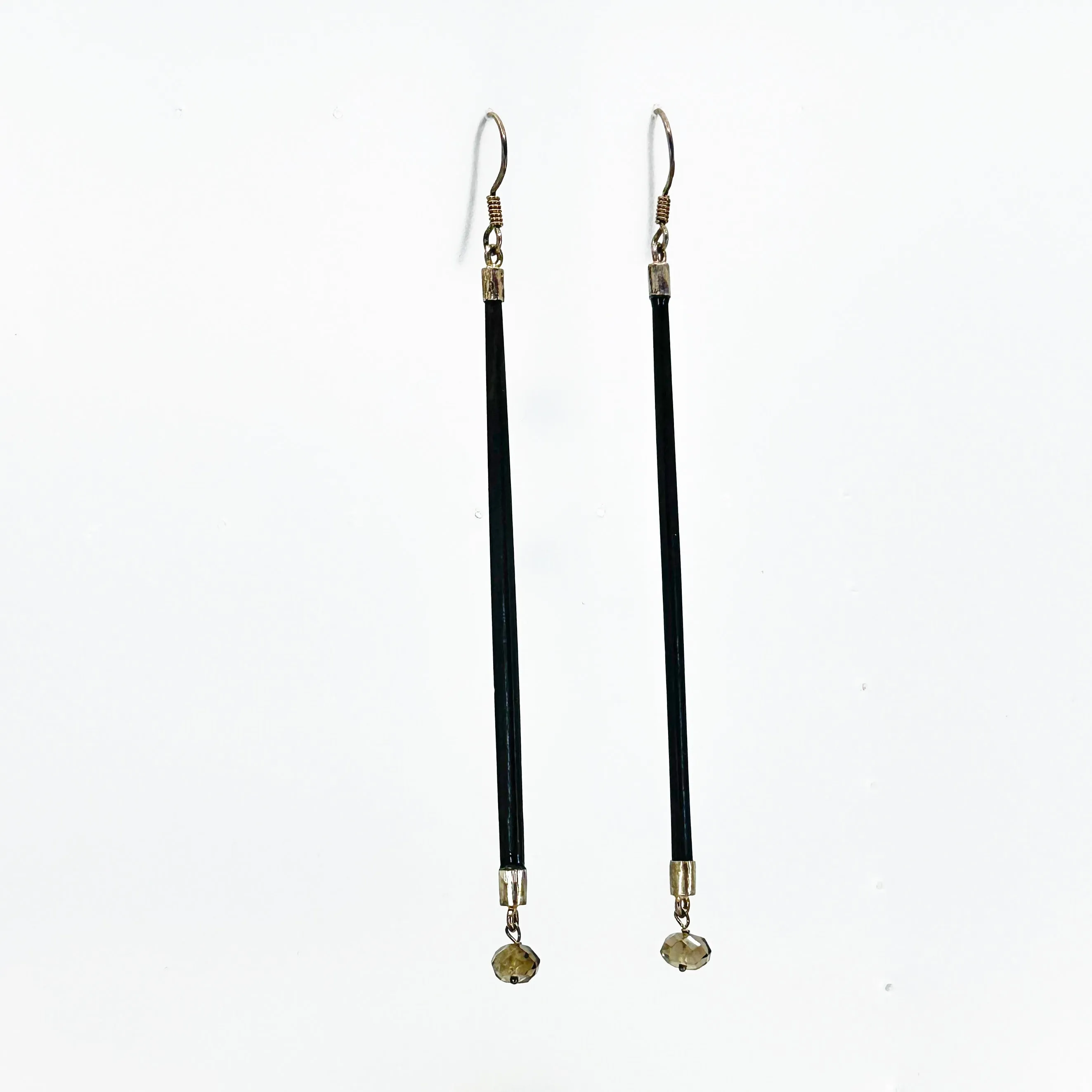 Oversized sterling silver ebony & smoky quartz drop earrings