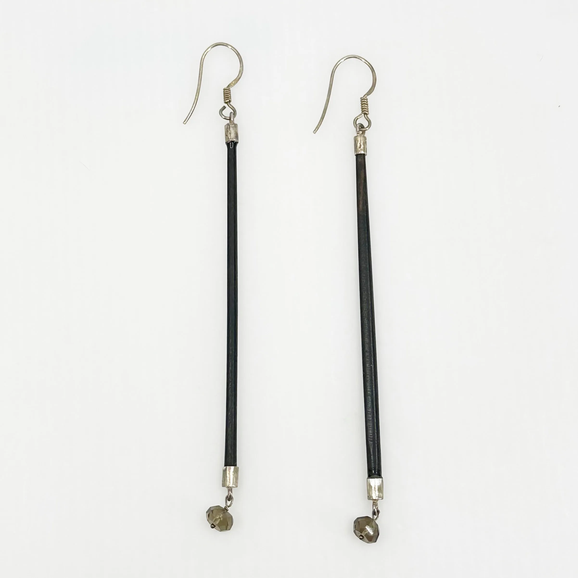 Oversized sterling silver ebony & smoky quartz drop earrings