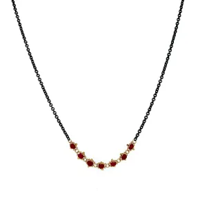 Oxidized Sterling Silver, Gold, & Ruby Rondelle Necklace - "Centered Textile"