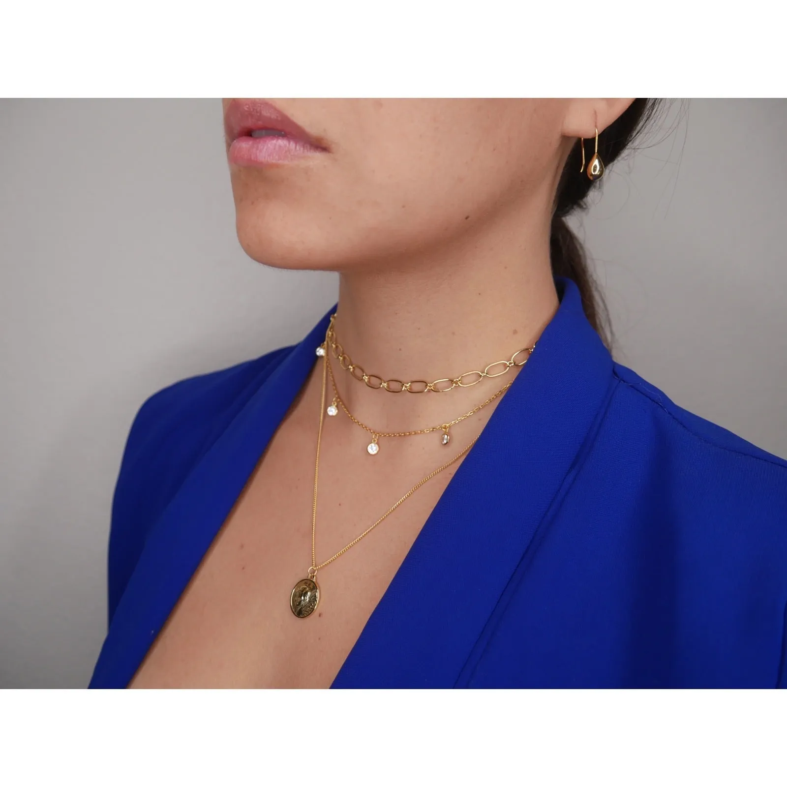 Paperclip Style Choker Necklace, 18k Gold Plated .925 Sterling Silver Short Necklace