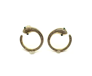 Pave Diamond and Emerald Snake Curl Earrings