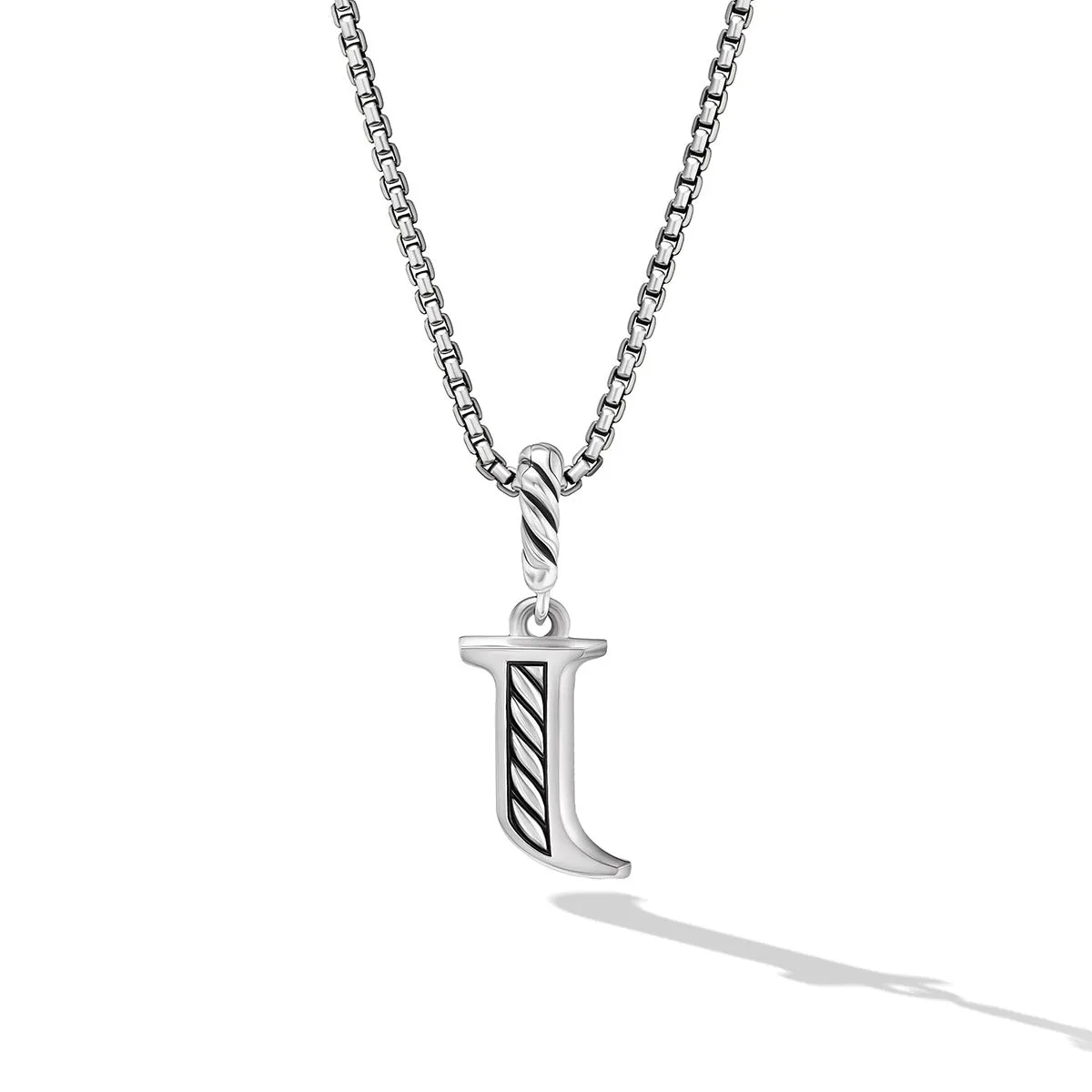 Pave Initial Pendant Necklace in Sterling Silver with Diamond J