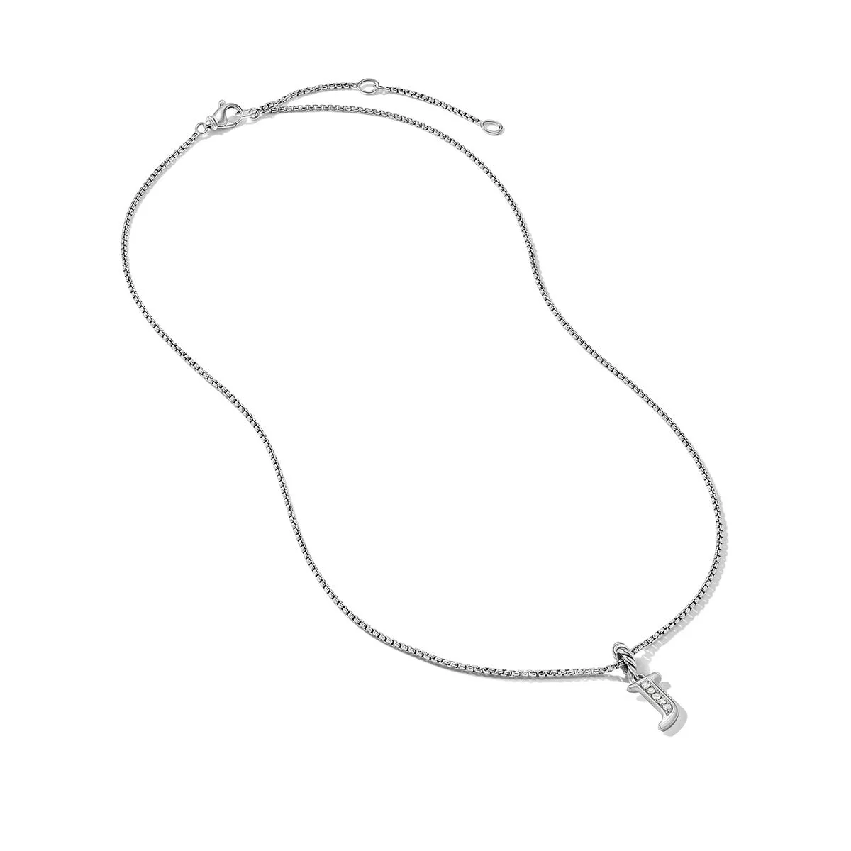 Pave Initial Pendant Necklace in Sterling Silver with Diamond J