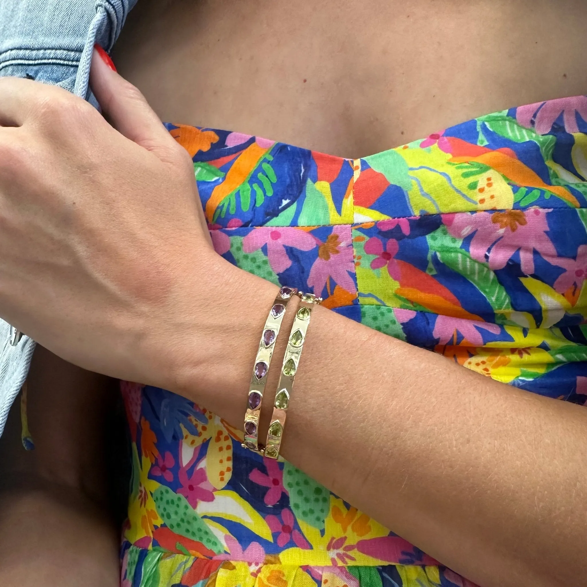 Pear Gemstone Bezel Bangle