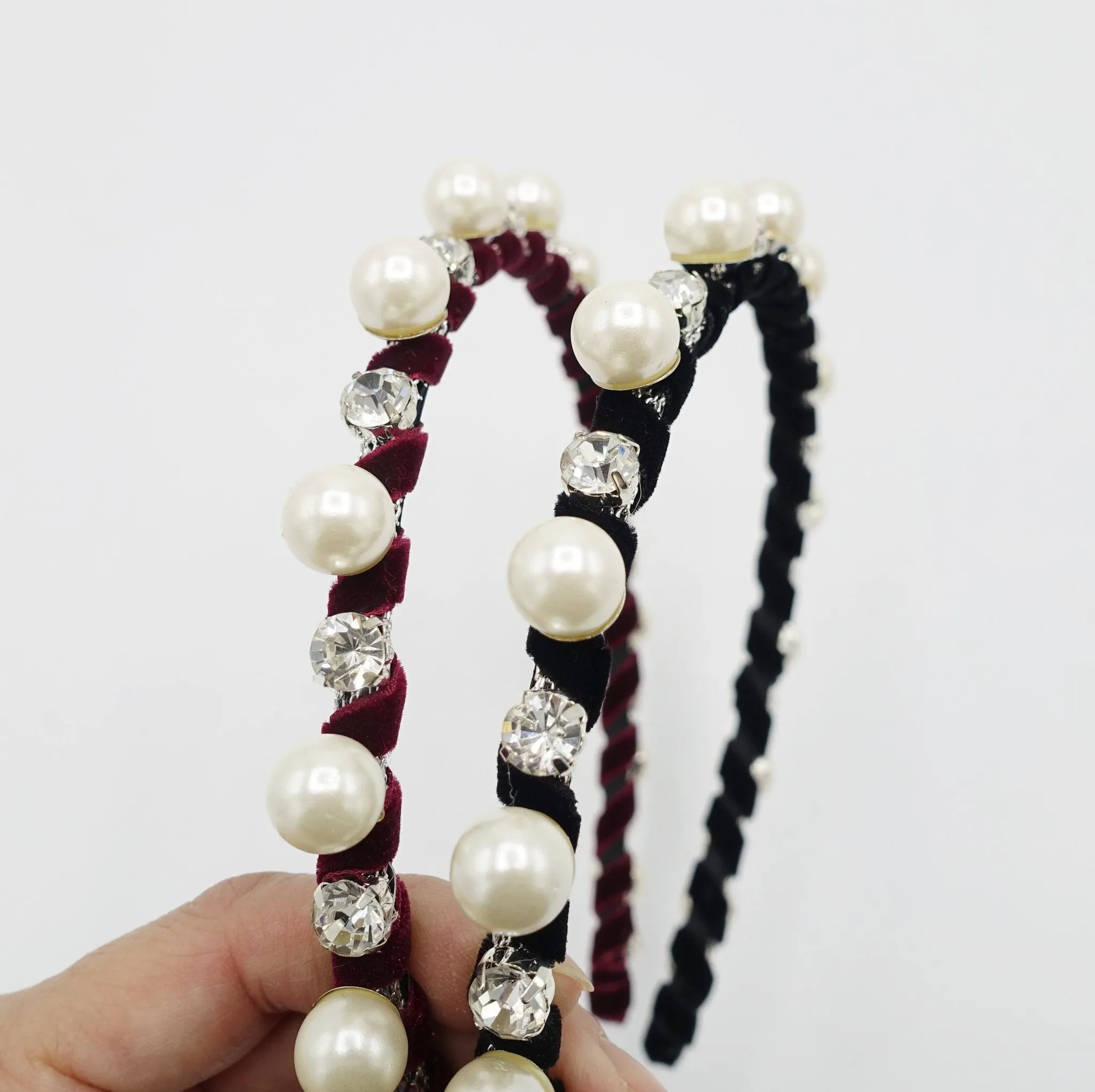 pearl rhinestone headband embellished velvet wrap hairband women hair accessory