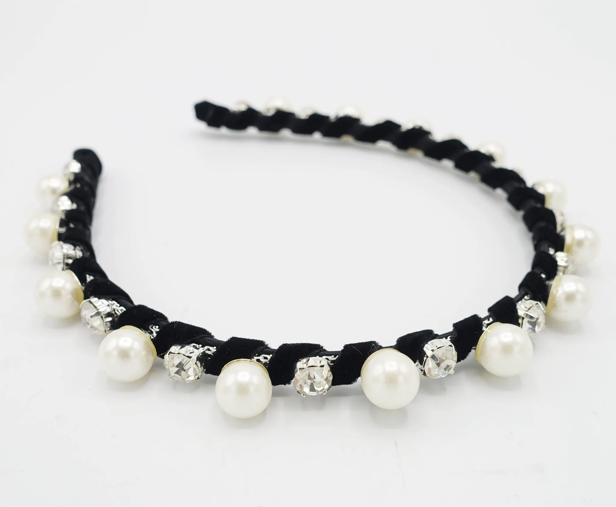 pearl rhinestone headband embellished velvet wrap hairband women hair accessory