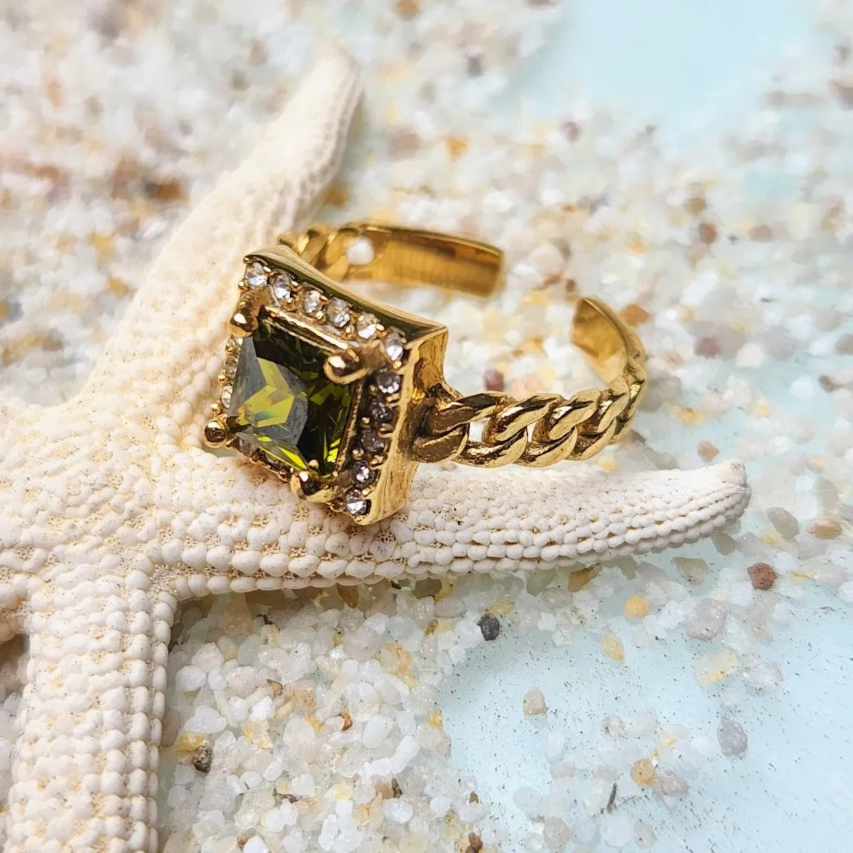 PERIDOT SPARKLES  - ADJUSTABLE WATERPROOF GOLD RING