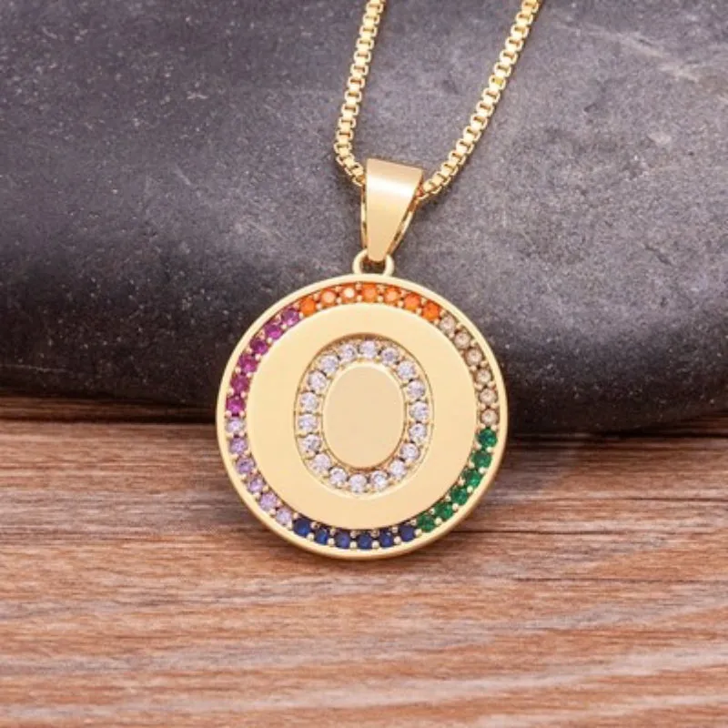 Personalized Rainbow Zircon Bejeweled Initial Letter Pendant Necklaces