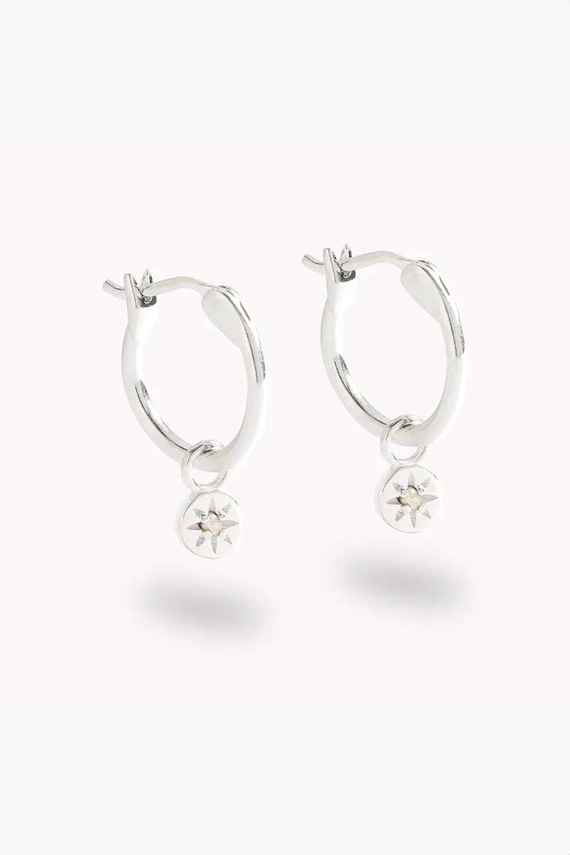 Petite Vintage Pearl Hoops - Silver