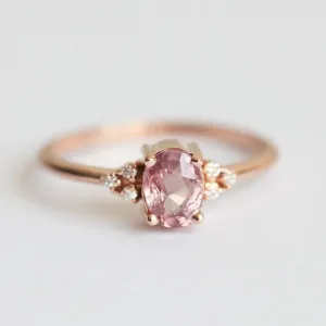 Pink Oval Cut Gemstone Solitaire Rings for Women with Zircon in Rose Gold Color