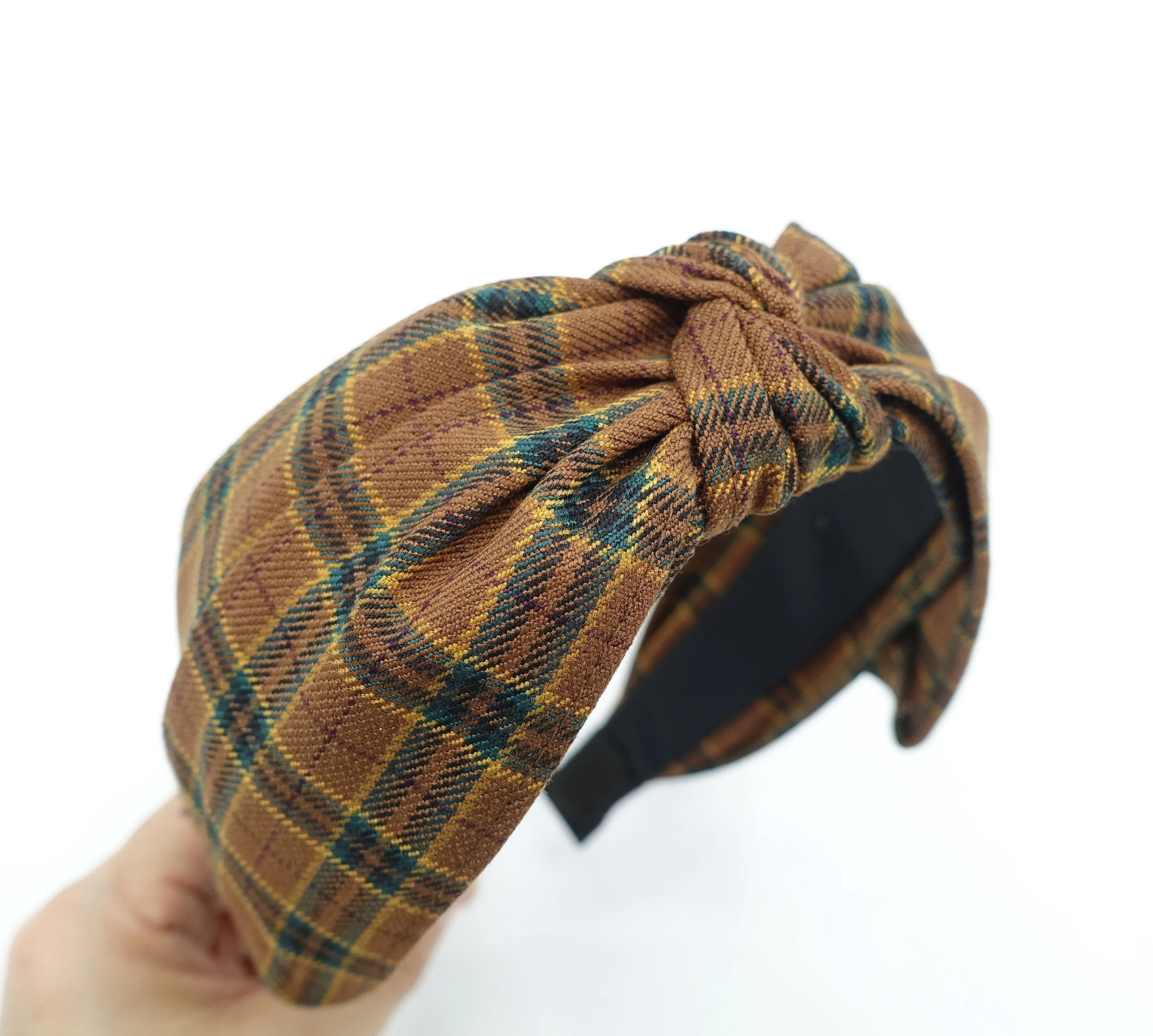 plaid bow tie knot headband hair accessory for women