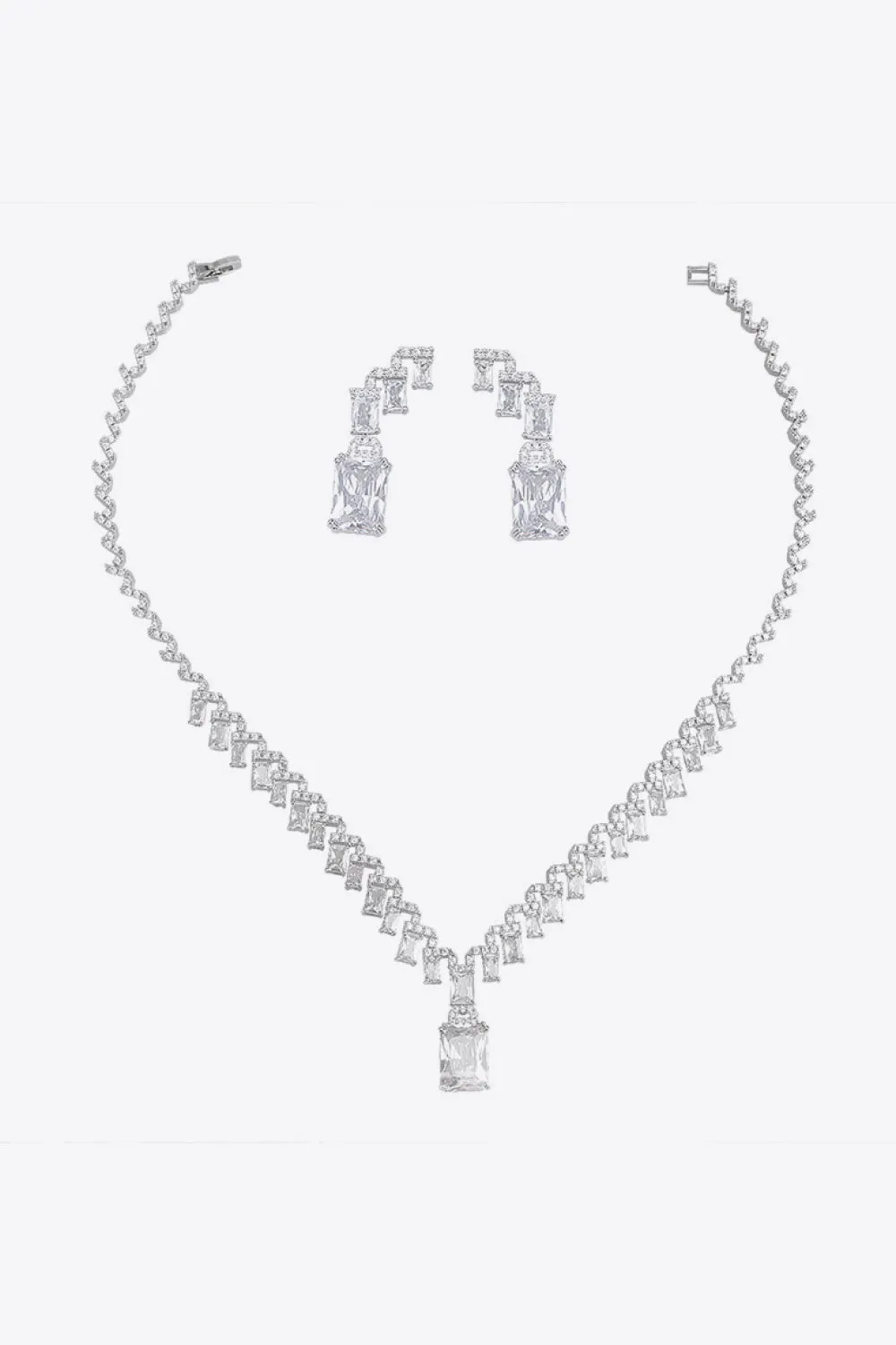 Platinum-Plated Cubic Zirconia Necklace and Drop Earrings Set