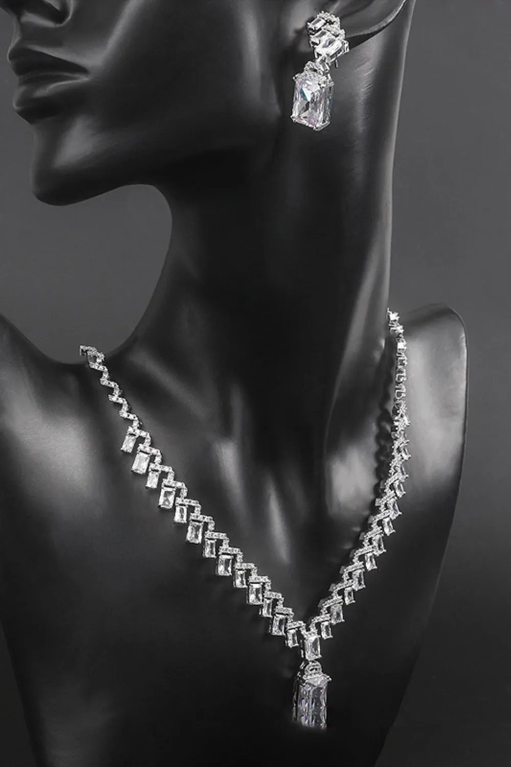 Platinum-Plated Cubic Zirconia Necklace and Drop Earrings Set