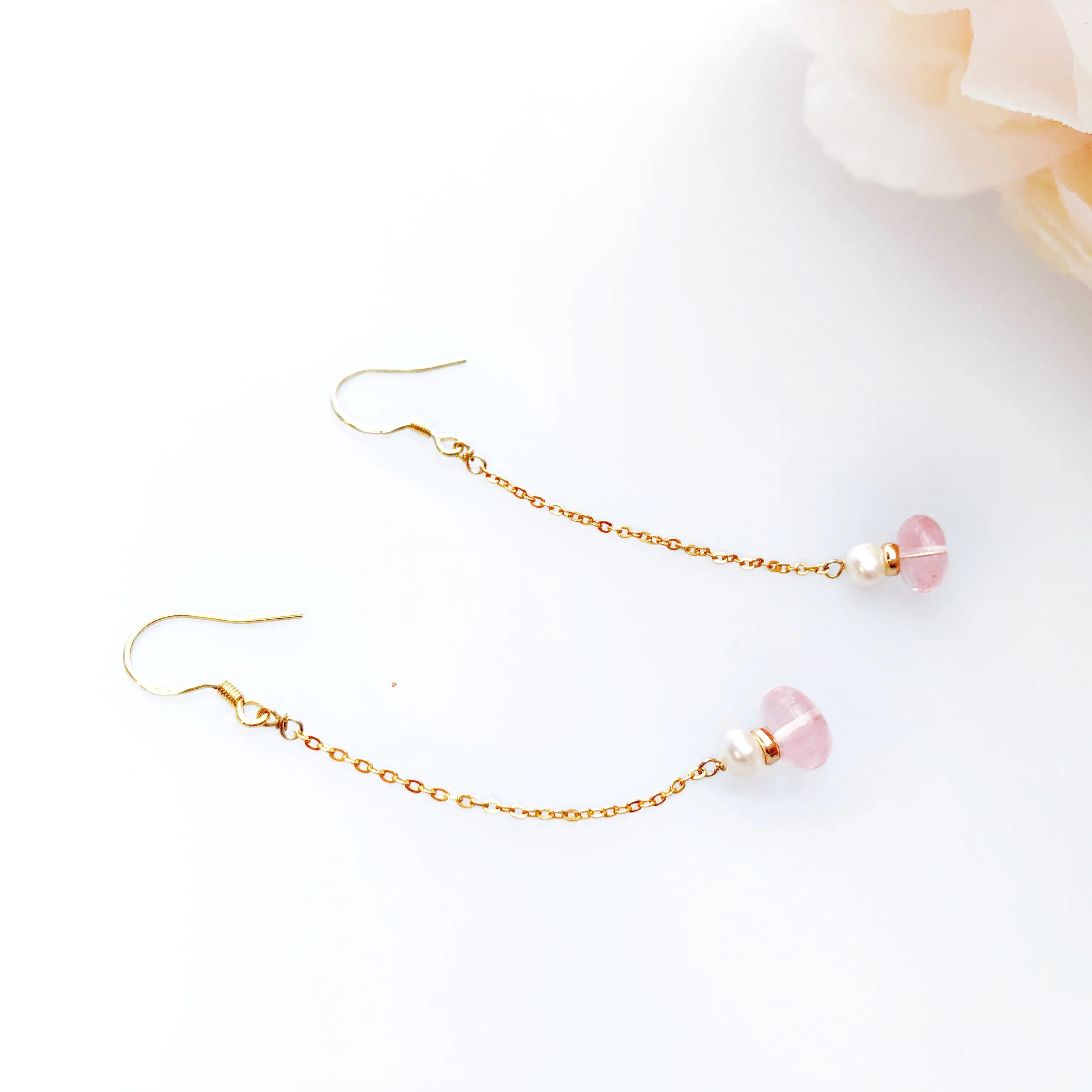 Plum Blossom Pink Quartz Dangle Earrings