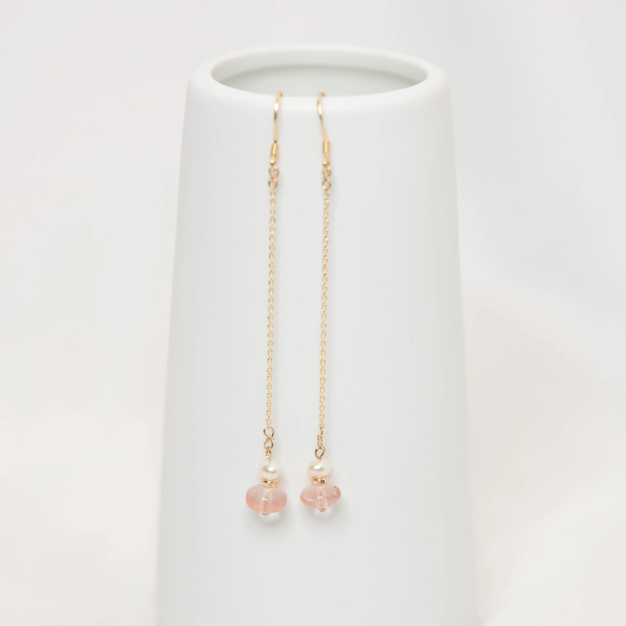 Plum Blossom Pink Quartz Dangle Earrings