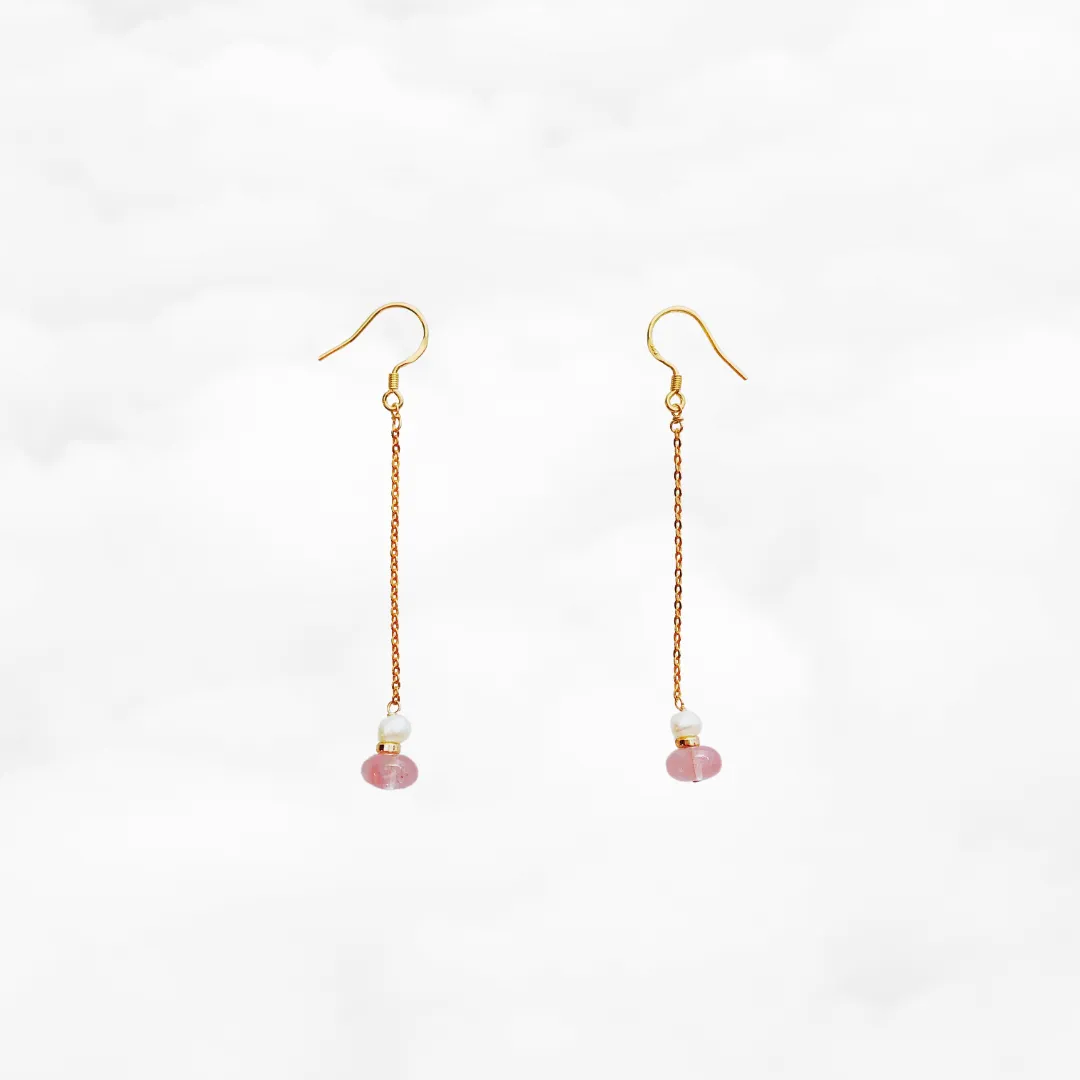 Plum Blossom Pink Quartz Dangle Earrings