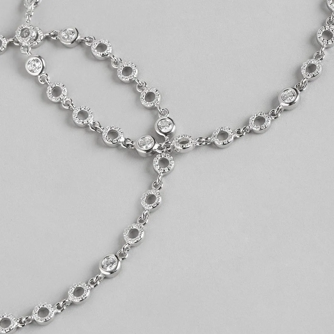 Radiant Glamour Cubic Zirconia Rhodium Plated 925 Sterling Silver Anklet