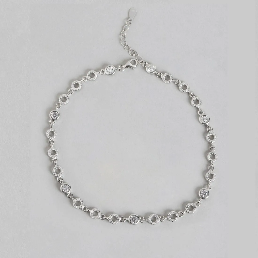 Radiant Glamour Cubic Zirconia Rhodium Plated 925 Sterling Silver Anklet