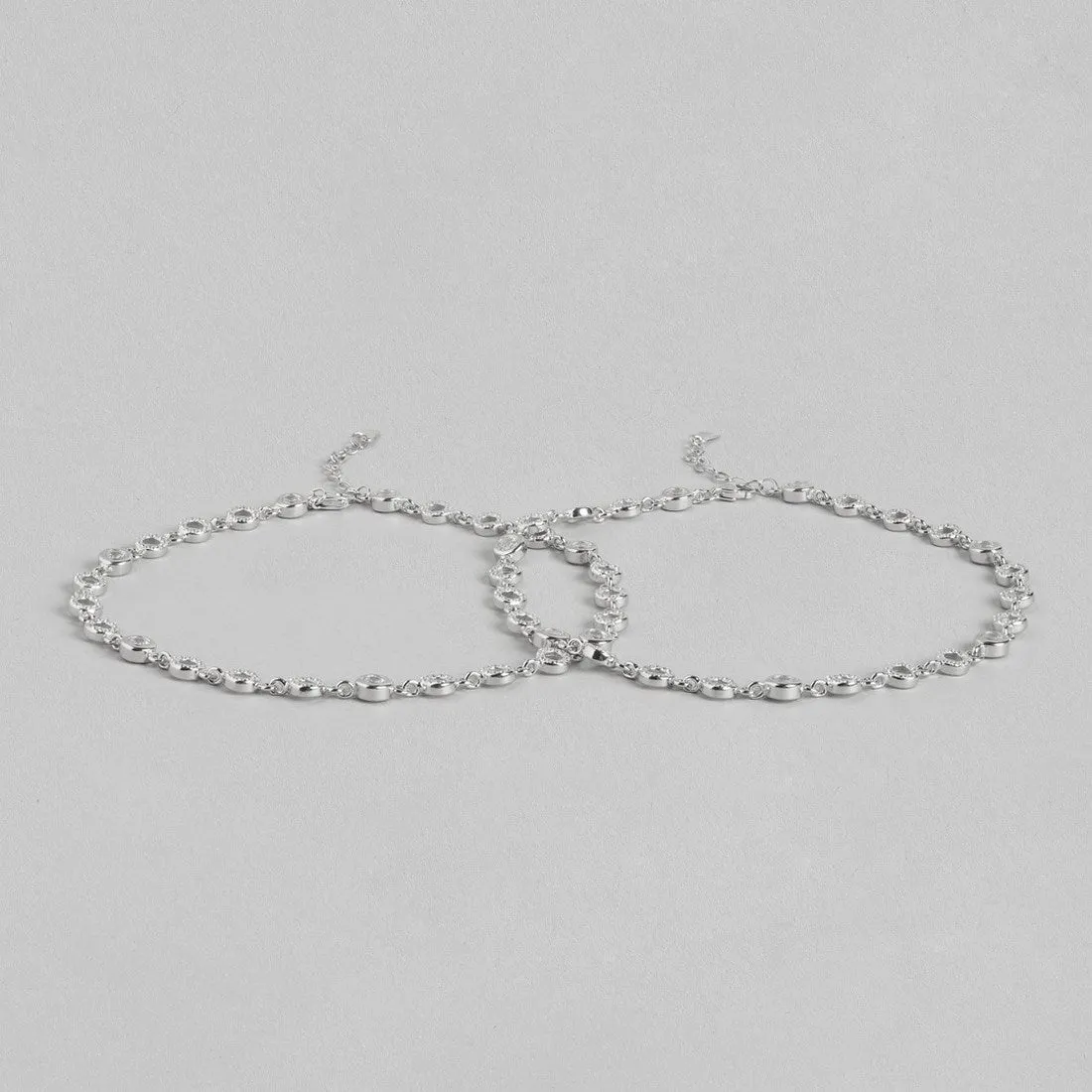 Radiant Glamour Cubic Zirconia Rhodium Plated 925 Sterling Silver Anklet