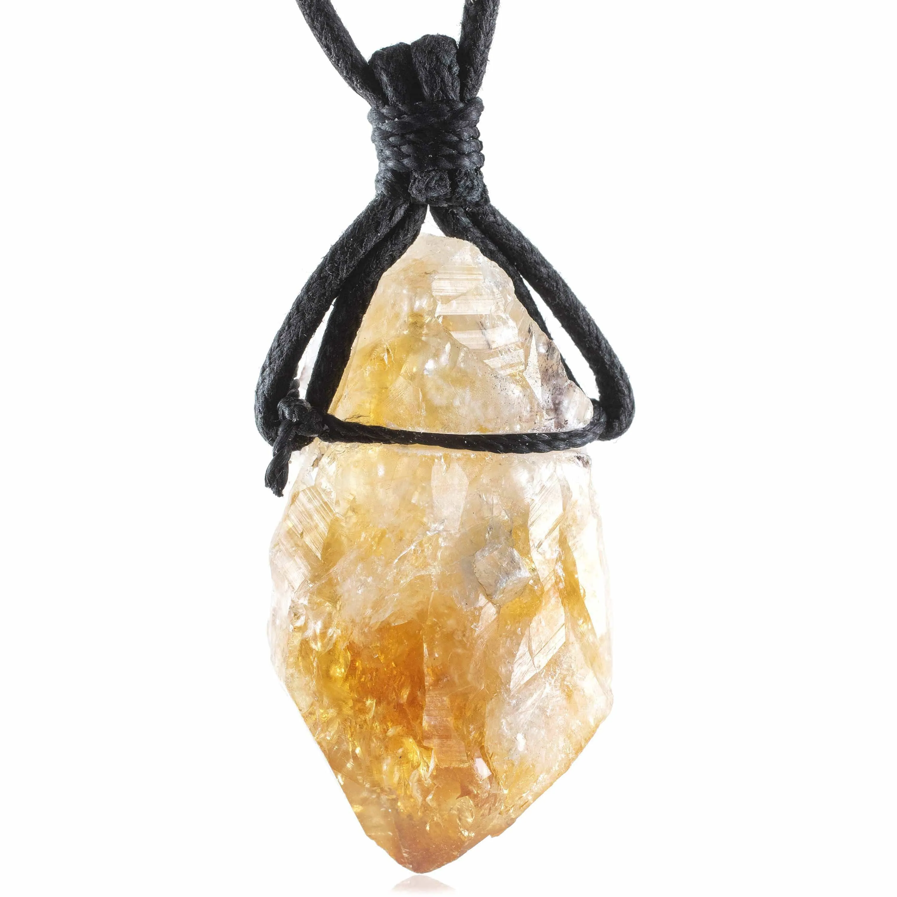 Raw Citrine Healing Stone Pendant on Black Chord Necklace