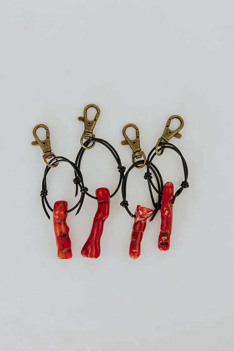 Red Coral Gemstone Keychain