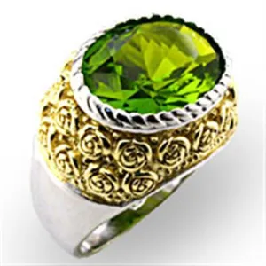 Reverse Two-Tone 925 Sterling Silver Ring with Synthetic Spinel in Peridot for Women Style 32804